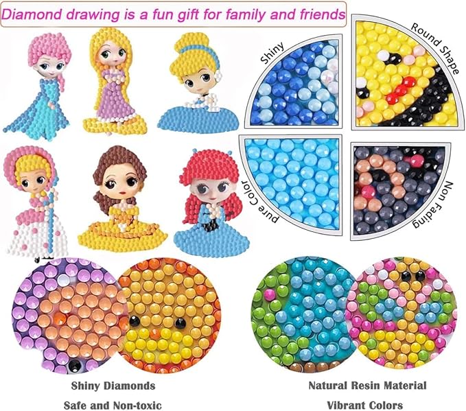 5D Diamond Craft Kits Stickers for Kids,Gem Kids' Paint by Number Kits Mosaic Sticker - Best Gifts for Girls Over Ages 6+ Easy for Kids Beginners