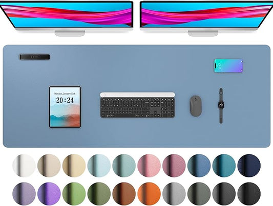 Aothia Leather Desk Pad Protector, Office Desk Mat, Large Mouse Pad, Non-Slip PU Leather Desk Blotter, Laptop Desk Pad, Waterproof Desk Writing Pad for Office and Home (48"x17", Denim Blue)