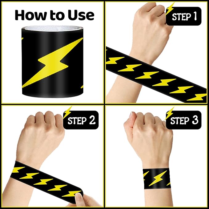 48 PCS Lightning Bolt Slap Bracelets Flash Wristbands, Party Favors, Goodie Bag Fillers for Lightning Bolt and Flash Birthday Decorations