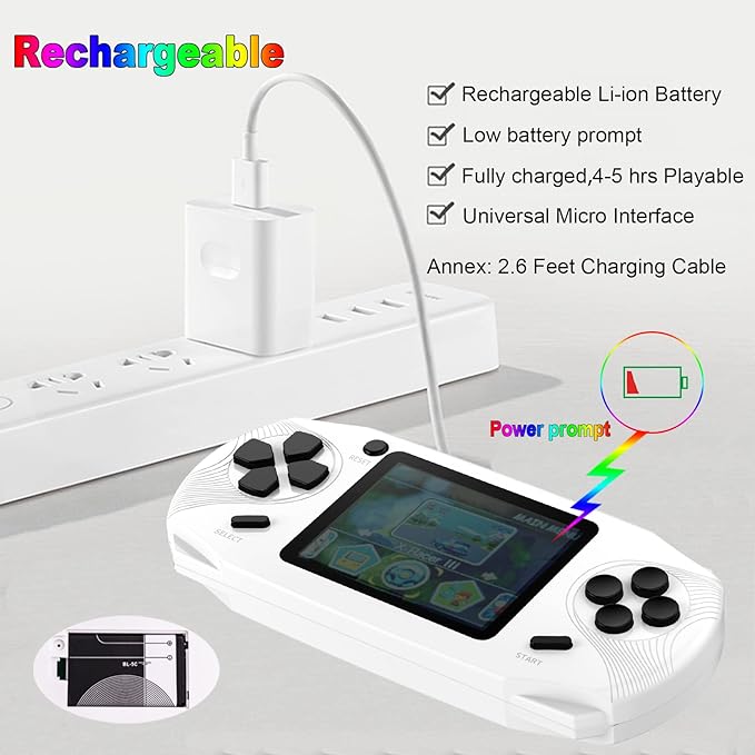 16 Bit Handheld Games for Kids Adults 3.0'' Large Screen Preloaded 100 HD Classic Retro Video Games USB Rechargeable Seniors Electronic Game Player Birthday Xmas Present (White)
