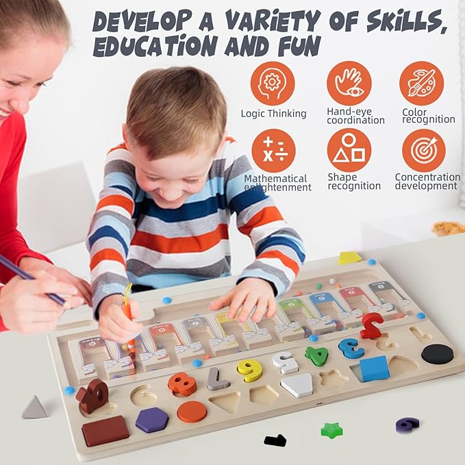 3 in 1 Educational Magnetic Color and Number Maze, Montessori Toys for Toddlers 3 Year Old, Shape and Number Wooden Puzzle Sorting Toys, Essentials for Preschool Learning Activities Classroom