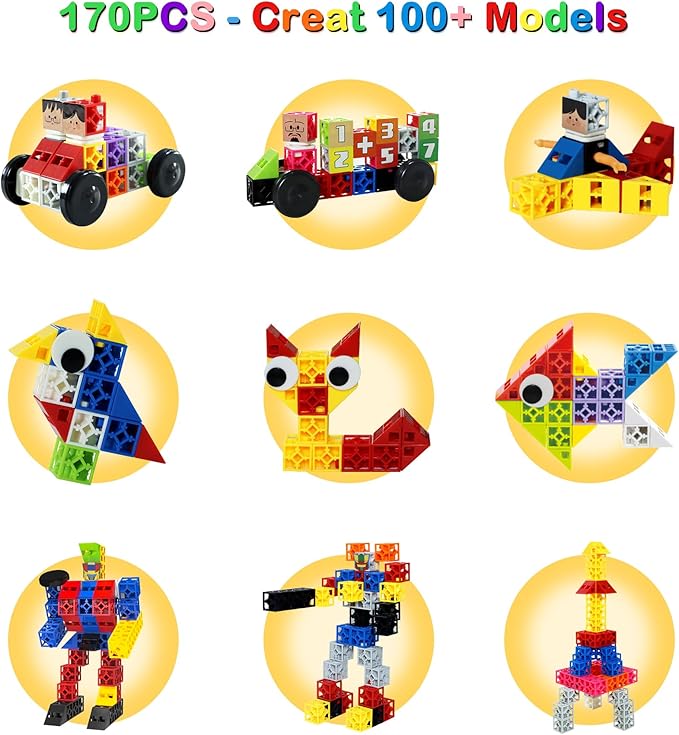 170 PCS Building Blocks, Educational Blocks for Toddlers 3-5, Preschool STEM Toddler Blocks Sensory Toy for Kids to Improve Imagination, Creativity, Hands-on Ability