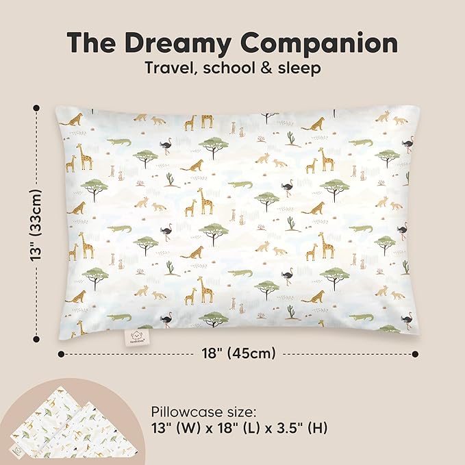 Toddler Pillow with Pillowcase - 13x18 My Little Dreamy Pillow, Organic Cotton Toddler Pillows for Sleeping, Kids Pillow, Travel Pillows, Mini Pillow, Nursery Pillow, Toddler Bed Pillow (Grasslands)