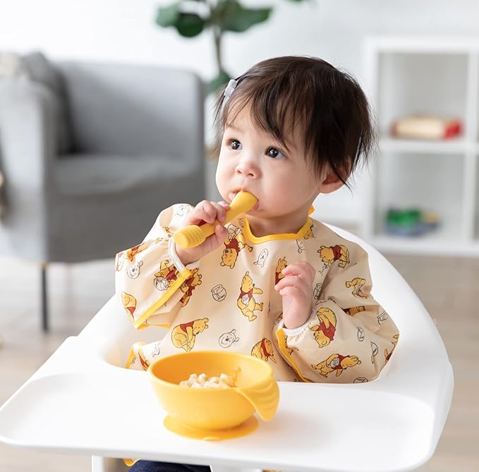 Bumkins Disney Baby Bowl, Silicone Feeding Set with Suction for Baby and Toddler, Includes Spoon and Lid, First Feeding Set, Essentials for Baby Led Weaning for Babies 4 Months Up, Winnie the Pooh