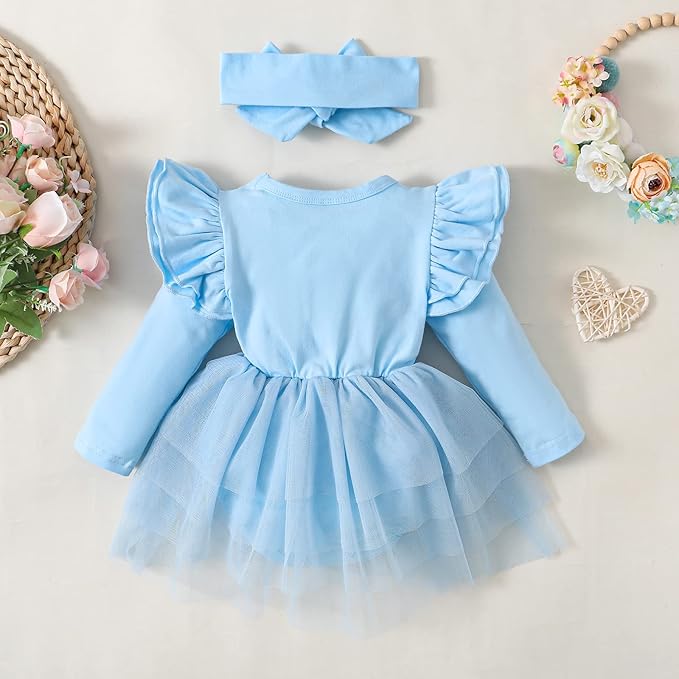 Baby Girl Ruffle Sleeve Romper Dress Outfit Newborn Princess Tulle Dresses Infant Jumpsuit Tutu Skirt Set Clothes