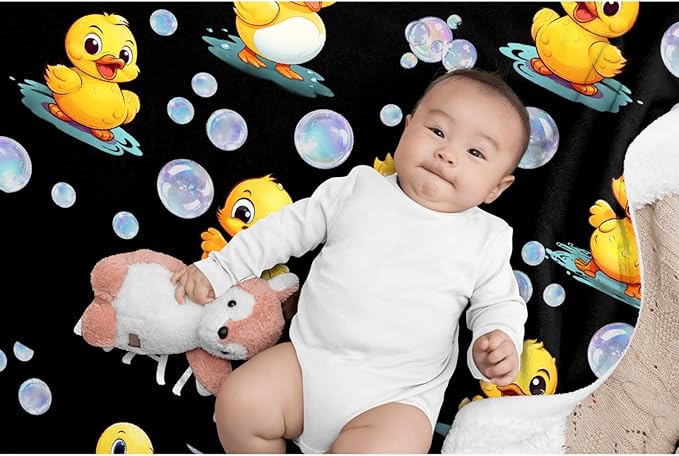 Custom Name Ducks And Bubbles Blanket Adult duck Blanket Kids Funny Blanket Suitable for Bedroom bed sofa Crib Couch Chair outdoor All Season Items That Yellow Duck Lovers Will Love 80"x60"for Adult