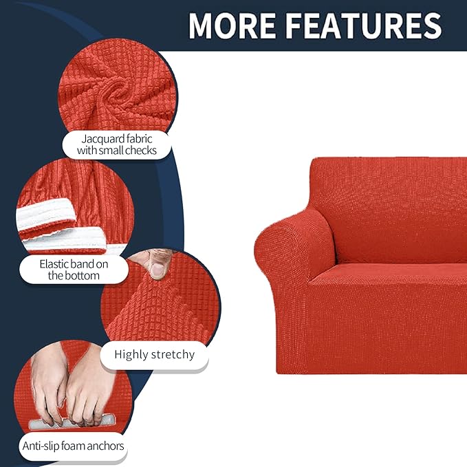 2025 New Stretch Chair Sofa Slipcovers Couch Cover for 1 Seater Furniture Protector Sofa Covers with Elastic Bottom Jacquard Fabric Small Checks for Pets, Kids - Pureed Pumpkin