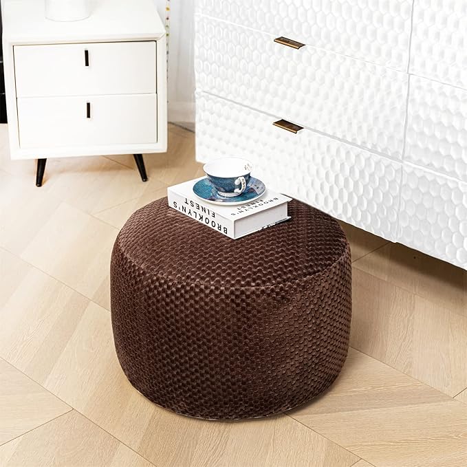 Asuprui Pouf Ottoman Stuffed Stuffed Ottoman Foot Rest Soft Plush Fiber Foot Stool 20x20x12 Inches Fuzzy Chair Floor Pouf Chair Foot Rest with Storage for Living Room Bedroom Coffee Pouf with Filler