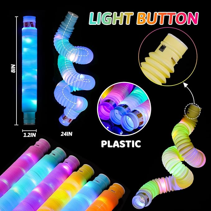 24 Pcs Light up Party Favors for Kids 4-8-12,Glow Sticks Bulk Bracelet Necklace Accessories for Kids,Neon Birthdayifts,Christmas Go Return Godie Bag Stocking Stuffer Fillers for Boys Girls
