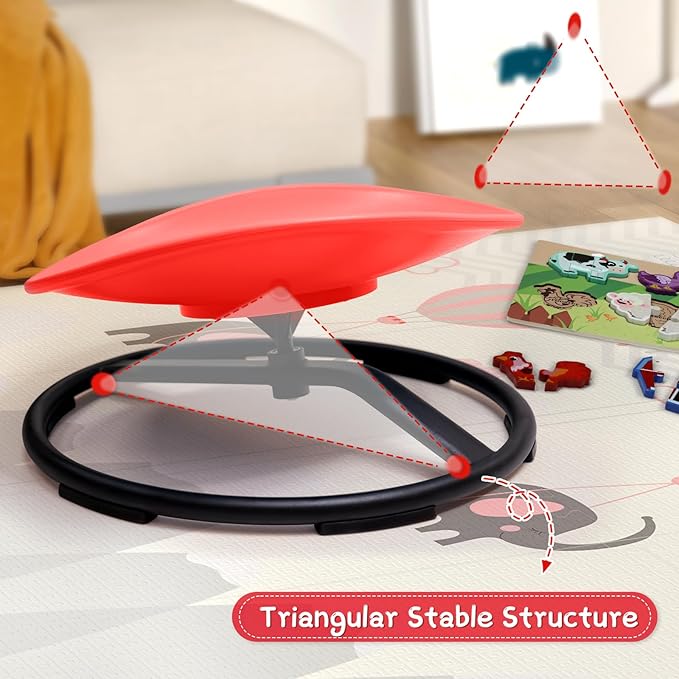 Kids Sensory Swivel Chair, Sensory Spin Chair for Autism Kids, Body Coordination Training Chair, Spin Seat, Metal Base, Non-Slip Design, (Red)