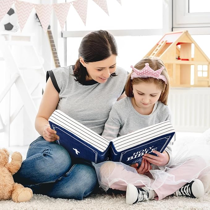 Children's Cartoon Plush Toy Throw Pillows, Christmas holiday Bible Book Pillow that Opens, Home Aesthetic Room Decorative Pillow, Kids Pillow, for Bedroom Sofa Cushion Chair Couch Bed (Blue)