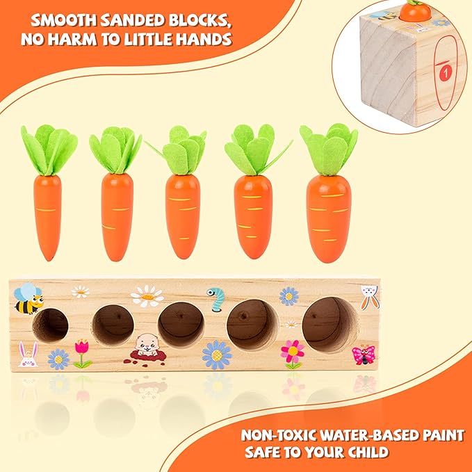 Xylolin Montessori Toys for Toddlers 1-3, Carrots Shapes Sorting and Matching Game Wooden Toys, Fine Motor Skill Early Learning Preschool Educational Toys Gifts for 1 2 3 Year Old Boys Girls