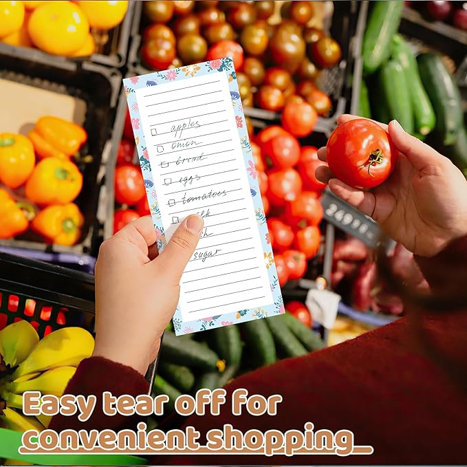 4 Pack Magnetic Note Pad for Fridge with Pen Holder, Totally 200 Sheets Magnetic To Do List, Shopping List, Grocery List, Memo Pads for Refrigerator（Flower Design）