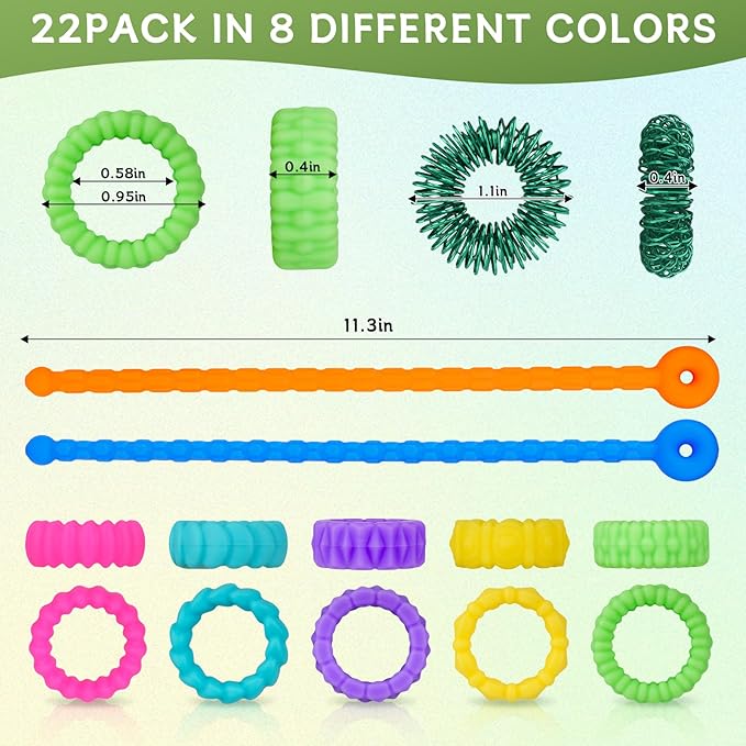 22Pcs Fidget Sensory Toys with Fidget Rings - for Anxiety Fidget Toys Bracelet for Kids Calming Sensory Toys for Kids With Autism Quiet Anxiety Relief Calm Down Fidgets Toys for Classroom Party Favors