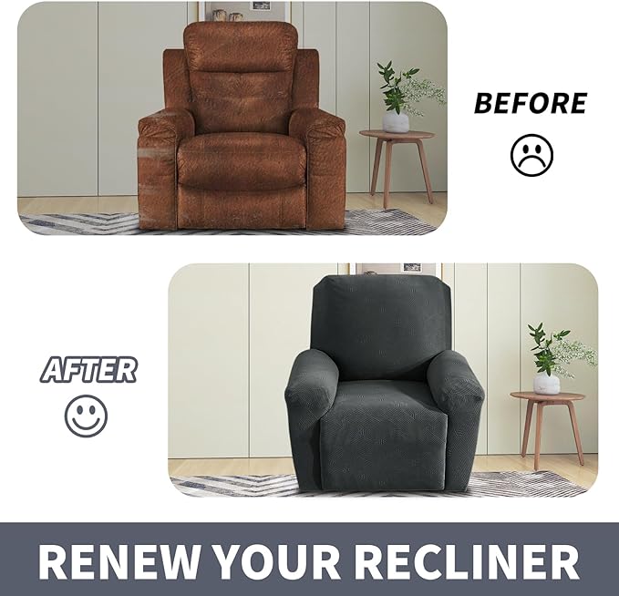 JIVINER Recliner Chair Covers 3 Pieces Lazy Boy Covers for Recliner with Pockets, Washable Reclining Slip Cover Stay in Place Stretch Sofa Furniture Protector for Kids, Pets (Recliner, Dark Gray)