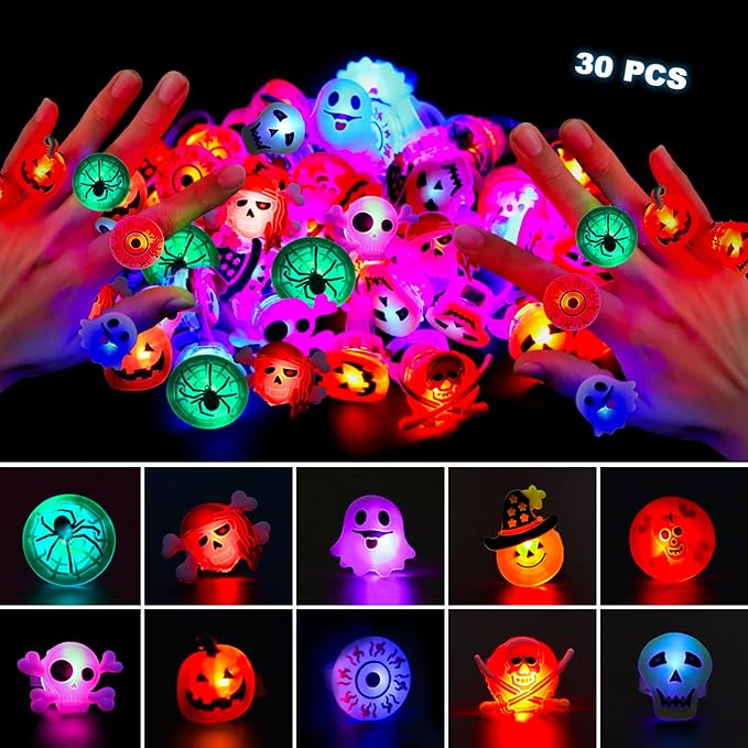 64Pcs Halloween Party Favors for Kids, Glow in The Dark Halloween Toys Bulk Light Up Rings Necklaces Bracelet Halloween Goodie Bag Fillers Stuffers Halloween Treats for Classroom Prizes Trick or Treat