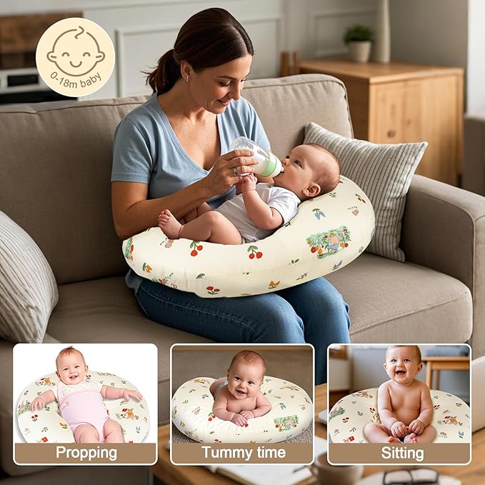 Nursing Pillow, Breastfeeding Pillows with Standard Size Removable Cover, Breast Feeding Pillow with Breathable Filling, Ergonomic Nursing Essentials for Bottle and Breastfeeding- Bunny