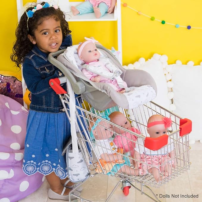 Adora Baby Doll Car Seat Carrier, with Removable Seat Cover - Machine Washable, Fits Most Dolls & Plush Animals Up to 20”, Birthday Gift for Children Ages 2+ - Twinkle Stars (Gray Handle)