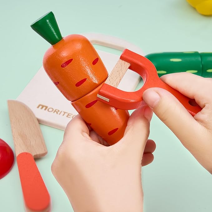 Wooden Play Food Sets for Kids Kitchen Accessories, Realistic Wood Cutting Fruits and Vegetables Toys for 3- Year Old Toddlers, Mini Pretend Play Gifts for 3 -6 Years Girls Boys