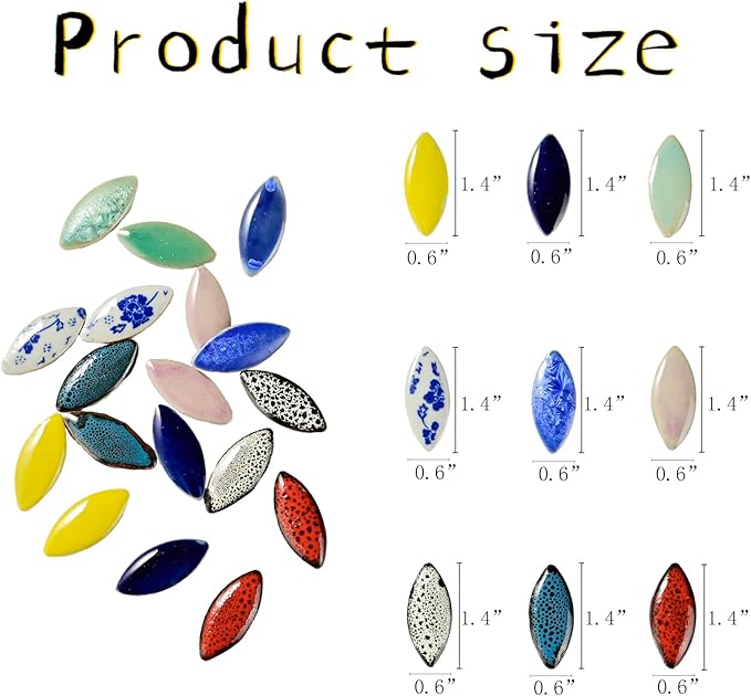 70 Pcs Petal Ceramics Mosaic Tiles for Crafts, Stained Ceramics Mosaic Supplies, Flower Leaves Mosaic Ceramics Pieces Kit for DIY Crafts Plates Picture Frames Home Decorations - Green