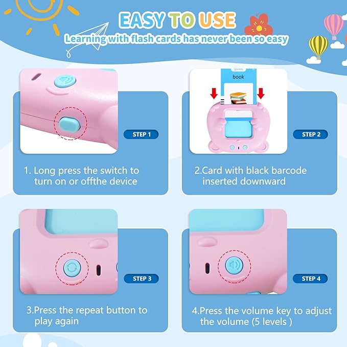 Kids Toddler Talking Flash Cards with 224 Sight Words,Montessori Toys,Speech Therapy,Autism Sensory Toys,Learning Educational Gifts for Age 2 3 4 5 Years Old Boys and Girls (Pink)