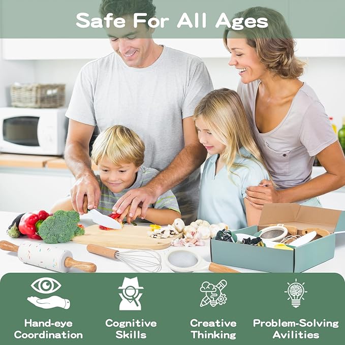 18 PCS Kids Cooking Sets Real, Montessori Kitchen Tools for Toddlers, Cooking & Baking Set for Kids Little Chefs, Toddler Knife Set, Crinkle Cutter, Cutting Board