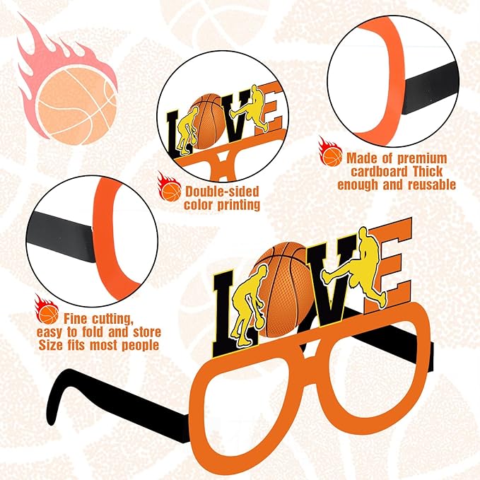 36 Pcs Basketball Party Decorations Basketball Paper Glasses Frame All Star Photo Booth Props Basketball Eyeglasses for Boys Basketball Sports Theme Birthday Party Baby Shower Favors Supplies