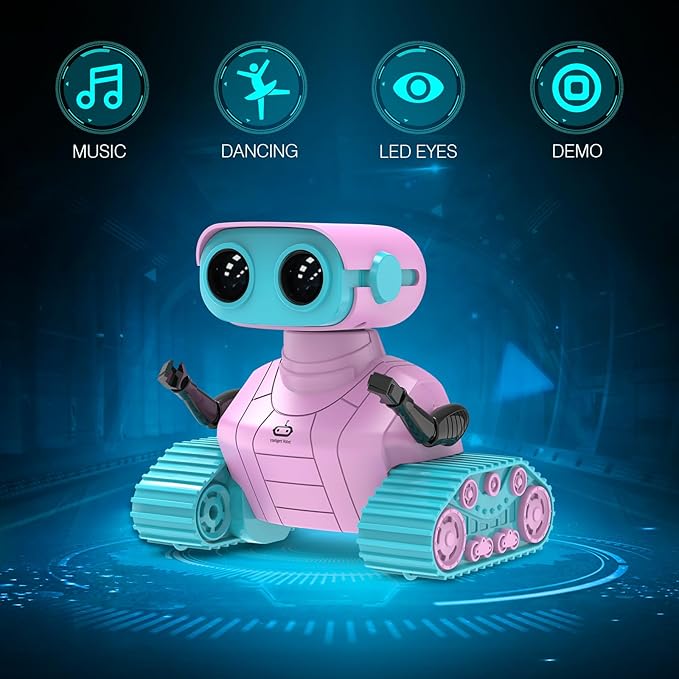 ALLCELE Robot Toys, Rechargeable RC Robots for Kids Boys, Remote Control Toy with Music and LED Eyes, Ideal Gift for Children-Pink Blue