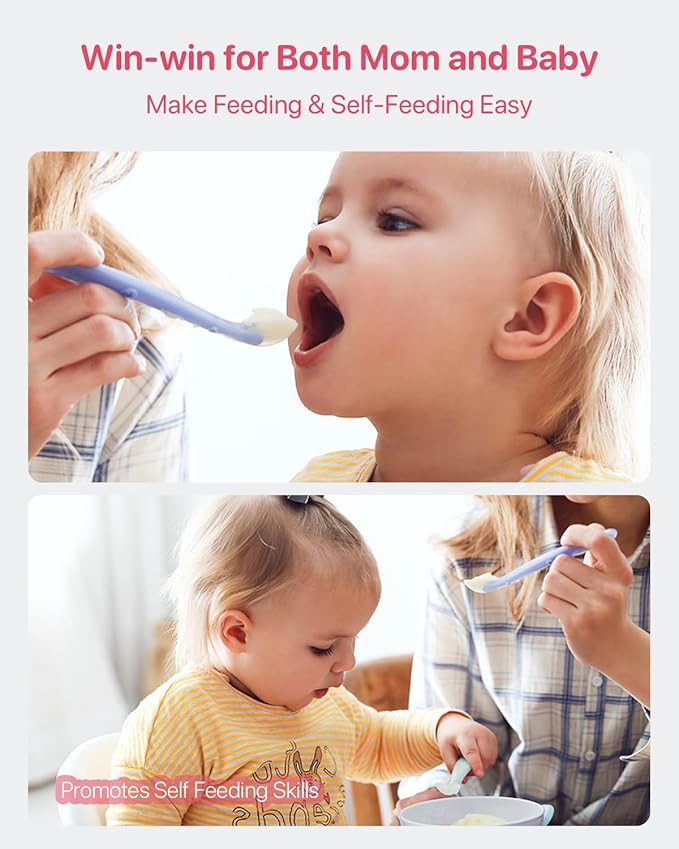 Food Feeder Baby Fresh Fruit Feeder (2 Pack) with 3 Different Sized Silicone Pacifiers, Mash and Serve Bowl with 4 Soft-Tip Silicone Baby Spoons, Perfect Baby First Stage Feeding Set by MICHEF