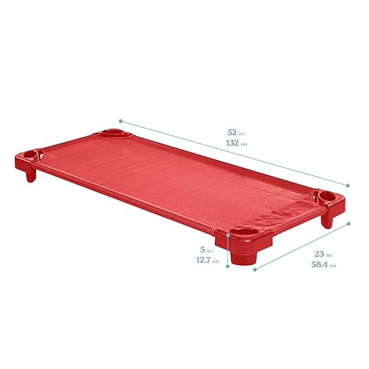 ECR4Kids Stackable Kiddie Cot, Ready-to-Assemble, Standard Size, Classroom Furniture, Red, 6-Pack