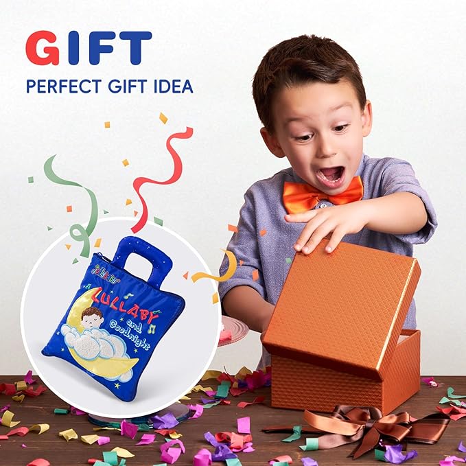 Jollybaby Baby Soft Busy Books for Toddles - Lullaby and Goodnight Quiet Book, Travel Toy & Montessori Educational, 10 Preschool Learning Activities for 1 2 3 Year Old Toddlers Boy Girl(Navy)