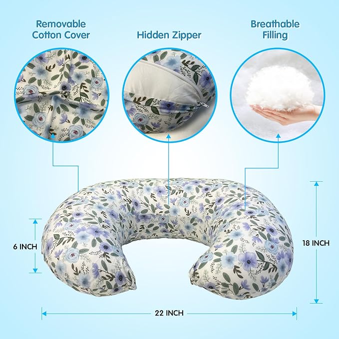 Nursing Pillow, Breastfeeding Pillows with Standard Size Removable Cover, Breast Feeding Pillow with Breathable Filling, Ergonomic Nursing Essentials for Bottle and Breastfeeding- Leaves…