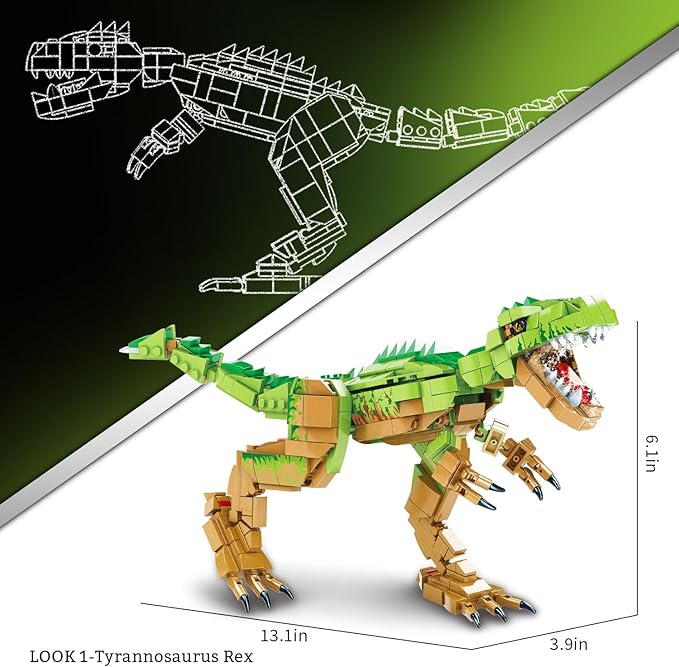 3 in 1 Dinosaur Building Blocks Toy Set, Compatible with Lego Dinosaur Toys, 730 Piece STEM Dinosaur Building Kit Great Gift for Boys and Girls Over 6 Years Old