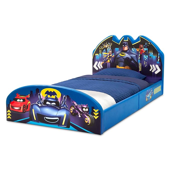 Delta Children Batman Batwheels Upholstered Twin Bed, Blue
