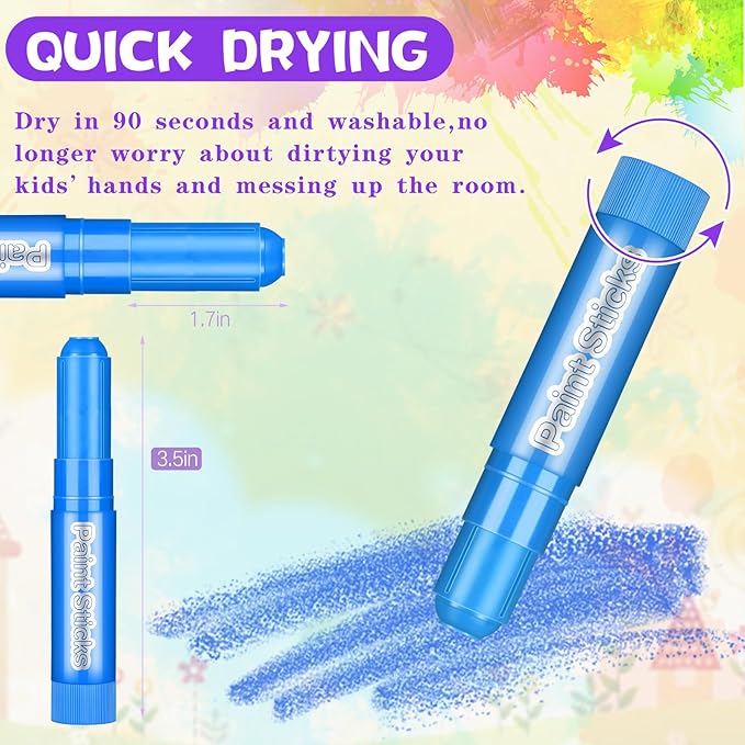60 Pcs Tempera Paint Sticks 30 Colors Kids Washable Paint Safe Quick Drying Paint Crayons Children Arts and Craft Toddler Art Supplies for Paper Wood Glass Rock Poster Canvas