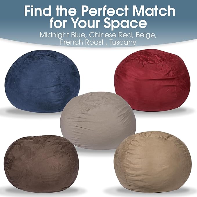 Foamma Bean Bag Chair, 5ft, Chinese Red - Round Floor Chair for Kids and Adults with Removable Cover, Lounge Chair with High-Density Foam, Reading Chair with Microsuede Cover, Bedroom Chair