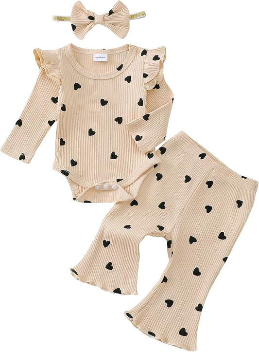 SUNNY PIGGY Newborn Baby Girl Clothes Infant Girls Outfits Ruffle Long Sleeve Romper Pants Set with Headband
