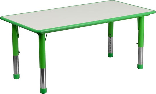 Flash Furniture Wren 23.625''W x 47.25''L Rectangular Green Plastic Height Adjustable Activity Table with Grey Top