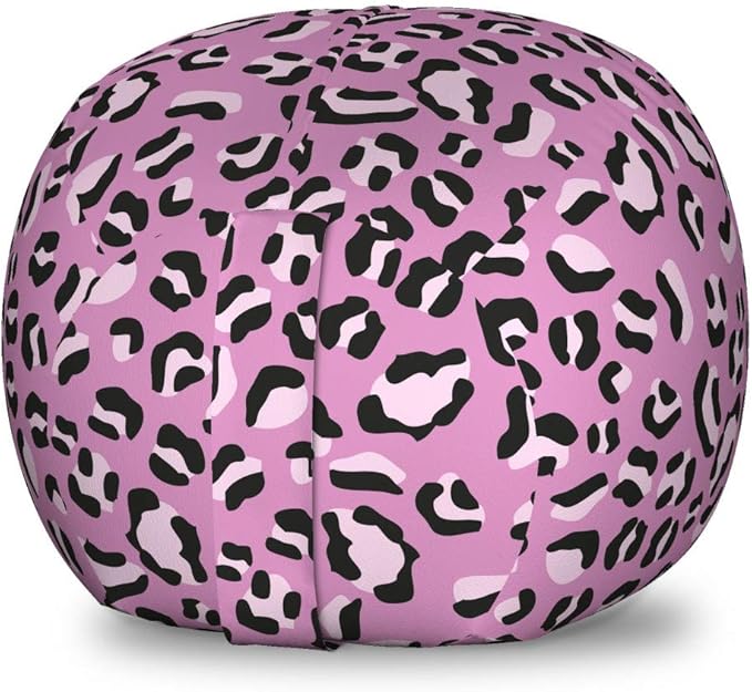 Ambesonne Leopard Storage Toy Bag Chair, Group of Skin Print Background Feminine Graphic, Stuffed Animal Organizer Washable Bag, Small Size, Grey Pink