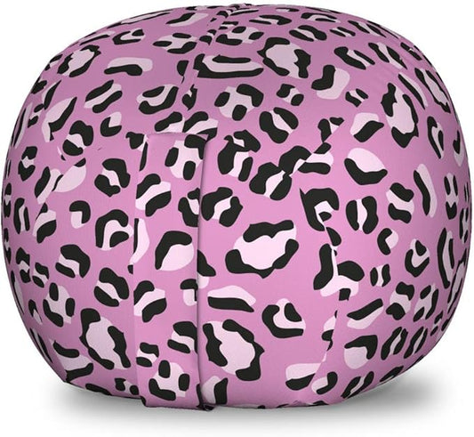 Ambesonne Leopard Storage Toy Bag Chair, Group of Skin Print Background Feminine Graphic, Stuffed Animal Organizer Washable Bag, Small Size, Grey Pink