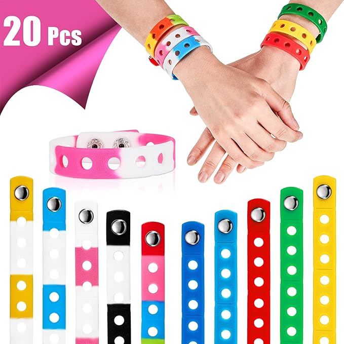 Aoriher 20 Pieces Silicone Charm Bracelets Kids Valentine's Day Silicone Wristband Gift Adjustable Rubber Bracelet with Holes for Shoe Charm First Day of School Party Favors(Rainbow)