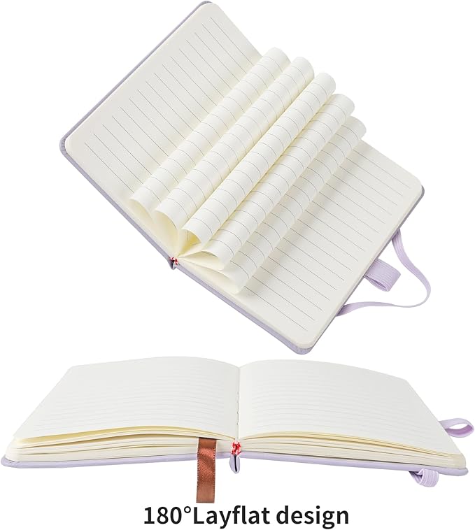 Animusphere 2Pack Pocket Notebook Small Notebook Journal Notebook 4 inches x 5.7 inches 200 Pages Leather Cover With Pen Holder Page Marker Ribbons (Purple)