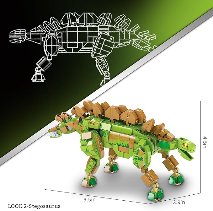 3 in 1 Dinosaur Building Blocks Toy Set, Compatible with Lego Dinosaur Toys, 730 Piece STEM Dinosaur Building Kit Great Gift for Boys and Girls Over 6 Years Old
