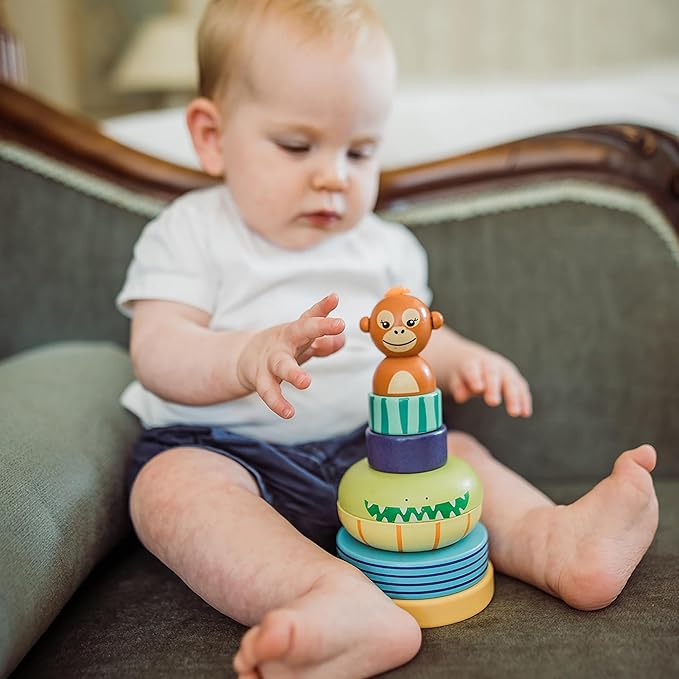 Orange Tree Toys: Stacking Ring: Jungle Animals - Wooden Colorful Stacking Puzzle Toy, Size & Motor Skills Developmental Toy, Toddler & Kids, Ages 1+