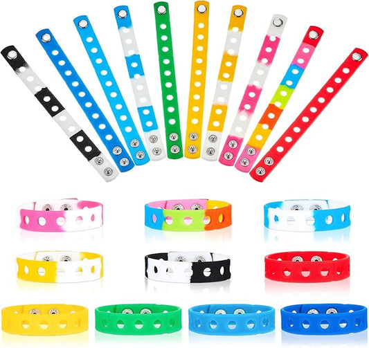 Aoriher 20 Pieces Silicone Charm Bracelets Kids Valentine's Day Silicone Wristband Gift Adjustable Rubber Bracelet with Holes for Shoe Charm First Day of School Party Favors(Rainbow)