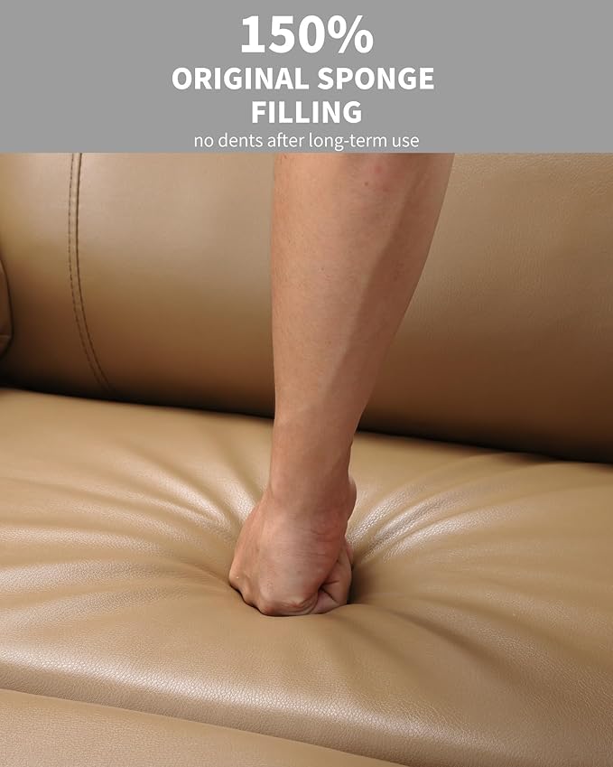 22'' Leather Recliner Chair for Adults, Overstuffed Manual Recliner Chair, Single Sofa with Cup Holder and Side Pockets, Upholstered Chair for Living Rooms, Tan