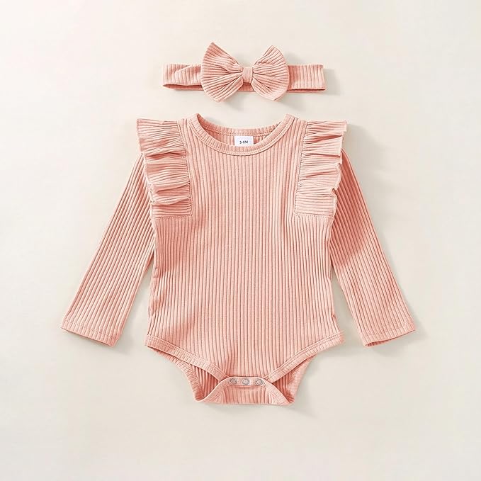 Baby Girl Clothes Newborn Infant Fall Winter Outifts Ribbed Ruffle Long Sleeve Romper Pant Outfit Set 3pcs 0-18Months