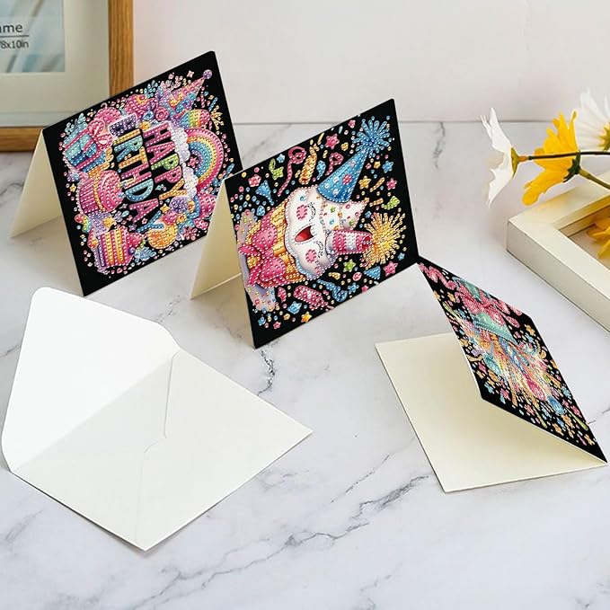 6 Pcs 5D Diamond Painting Greeting Card Kits, Laser Effect Diamond Art Birthday Cards Special Shaped Diamond Art Postcards Crafts for Birthday Holiday (30x15cm)