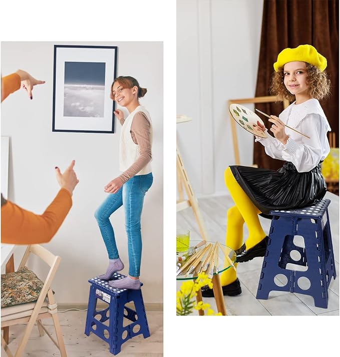 Delxo 16” Folding Step Stool in Royal Blue,1 Pack Premium Heavy Duty Foldable Stool for Adults,Portable Collapsible Plastic Step Stool,Non Slip Folding Stools for Kitchen Bathroom Bedroom Up to 400LBS