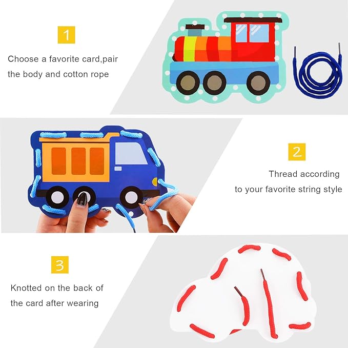 Zonon 8 Pieces Kids Lacing Cards Sewing Cards in 8 Patterns Lacing Games for Developing Imagination Education Supplies Children Sewing Game Favors (Transportation Style)
